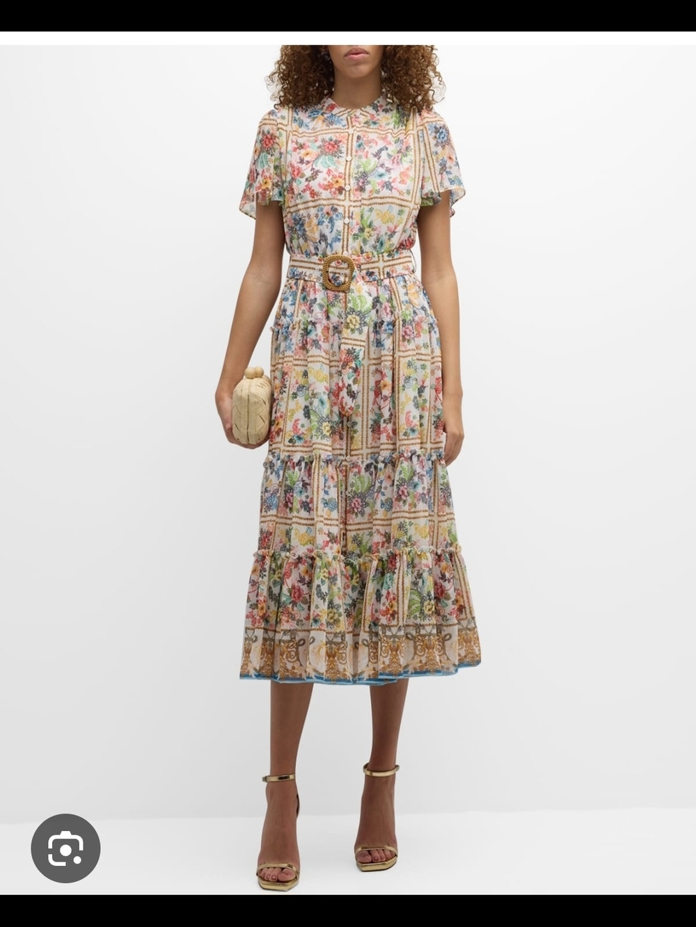Elie Tahari Cream Multi Floral Midi Dress with Belted Waist - Picture 5 of 6